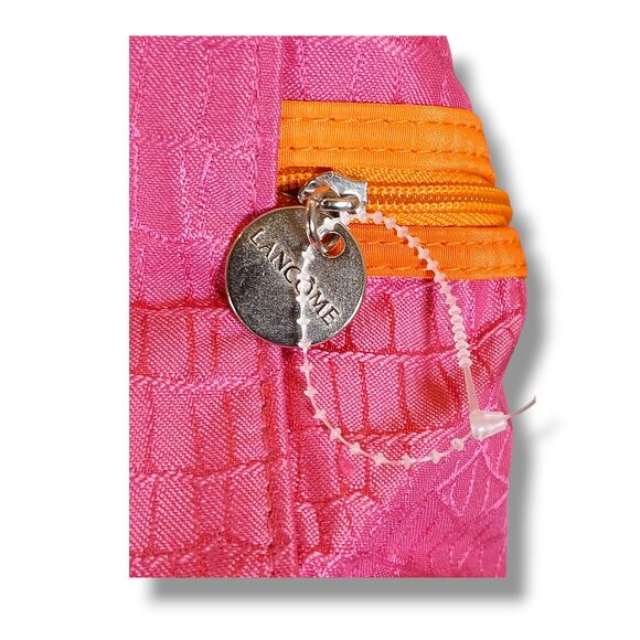 Lancôme Pink Canvas Makeup Train Case Faux Crocodile Pattern 8.5 x 5 x 5 Inch - Picture 6 of 9